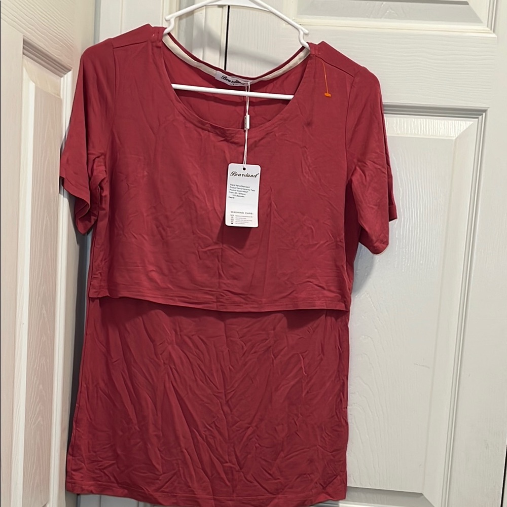 BEARSLAND  MATERNITY TOP NURSING Red Layered Crop Tee
